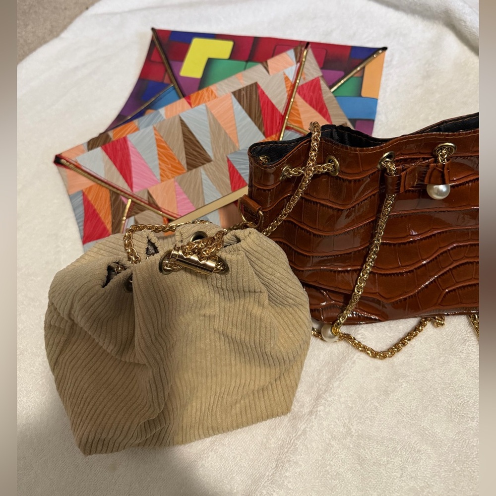 2- Mini Bucket Style Purses and 2- Envelope Style Clutch/Wallet- Unbranded